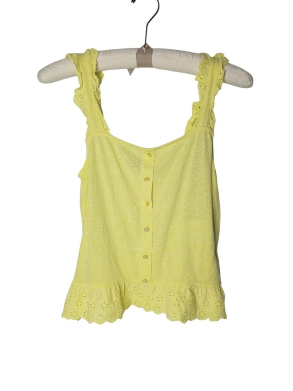 Freshman 1996 Eyelet Lace Ruffle Knit Tank Top L Coquette Yellow Peplum Cottage